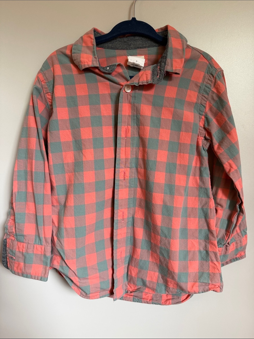 Crewcuts Coral and Gray Plaid Button-Down Shirt
